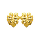 Boucles d’oreilles puces feuille de monstera bombée en acier PVD doré
