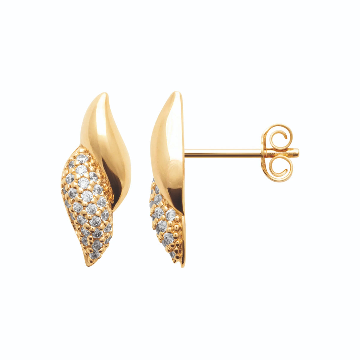 Boucles d’oreilles puces flamme mi-pavée de zircons en plaqué or