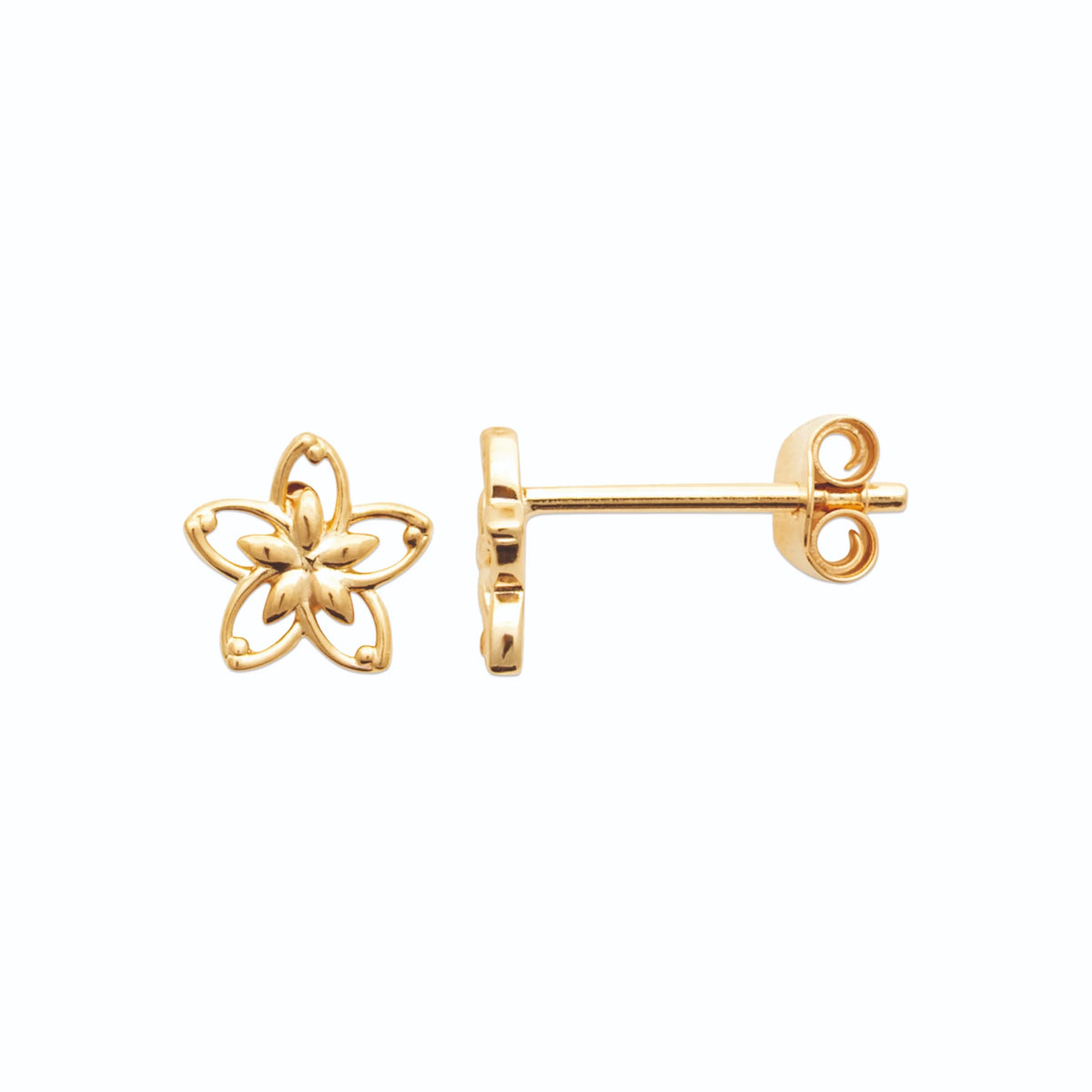 Boucles d’oreilles puces fleur ajourée à cinq pétales en plaqué or