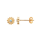 Boucles d’oreilles puces fleur ajourée et pierre bleu ciel en plaqué or