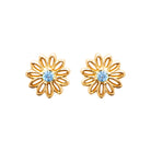 Boucles d’oreilles puces fleur ajourée et pierre bleu ciel en plaqué or