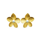 Boucles d’oreilles puces fleur de frangipanier et perle en acier PVD doré