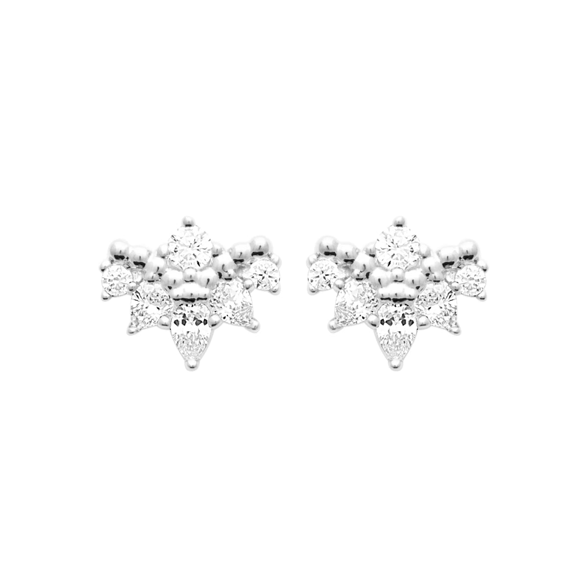 Boucles d’oreilles puces fleur de navettes et zircon en argent 925 rhodié