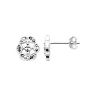 Boucles d’oreilles puces fleur de navettes et zircon central en argent 925 rhodié