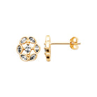 Boucles d’oreilles puces fleur de navettes et zircon central en plaqué or