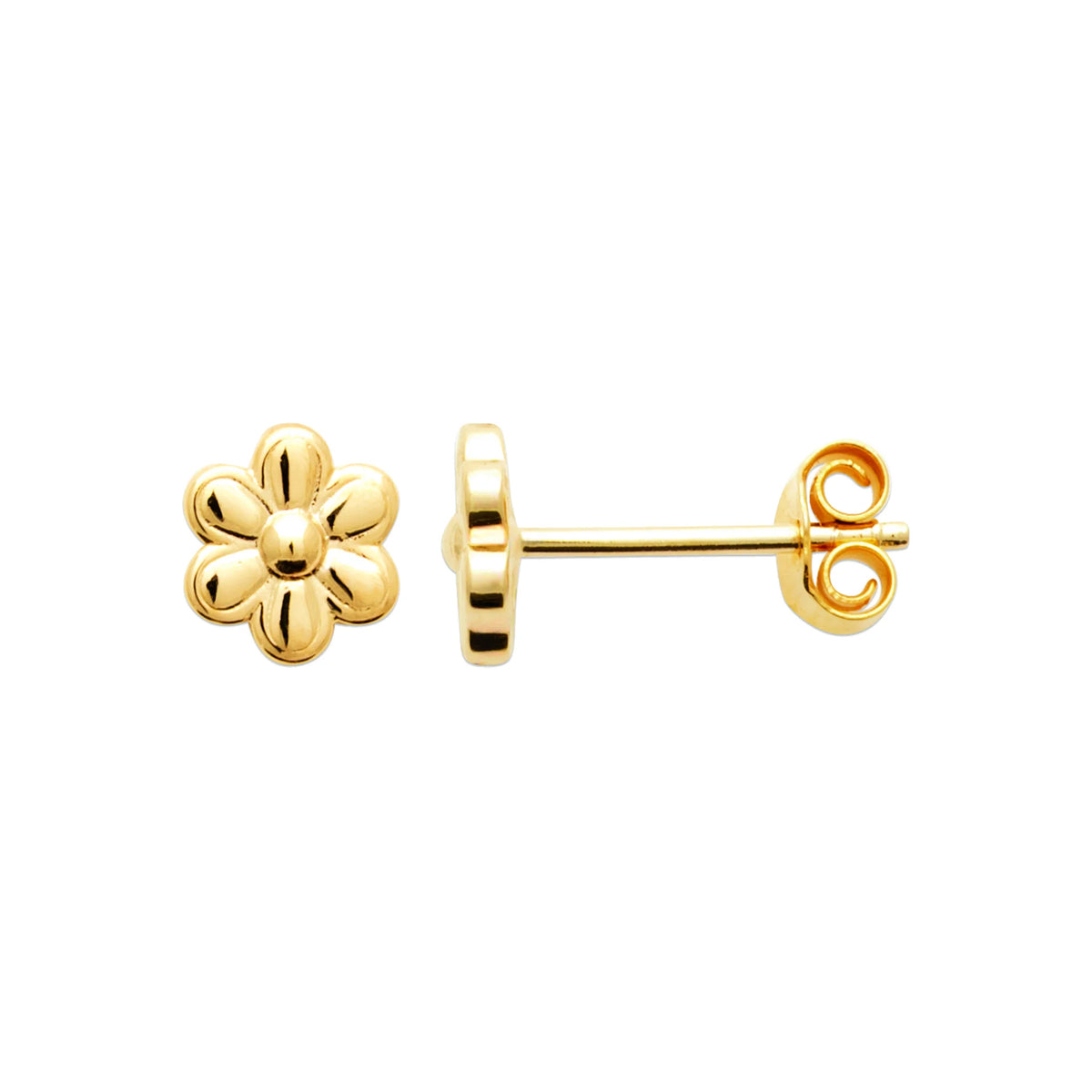 Boucles d’oreilles puces fleur pétales arrondis polie en plaqué or