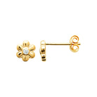 Boucles d’oreilles puces fleur pétales arrondis et zircon en plaqué or