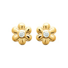 Boucles d’oreilles puces fleur pétales arrondis et zircon en plaqué or