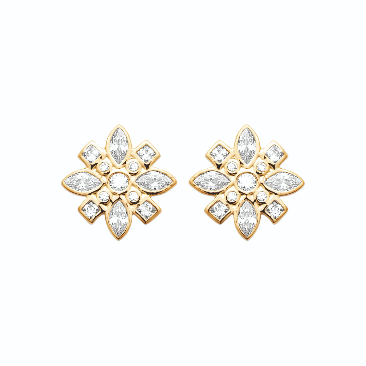 Boucles d’oreilles puces flocon de zircons en plaqué or