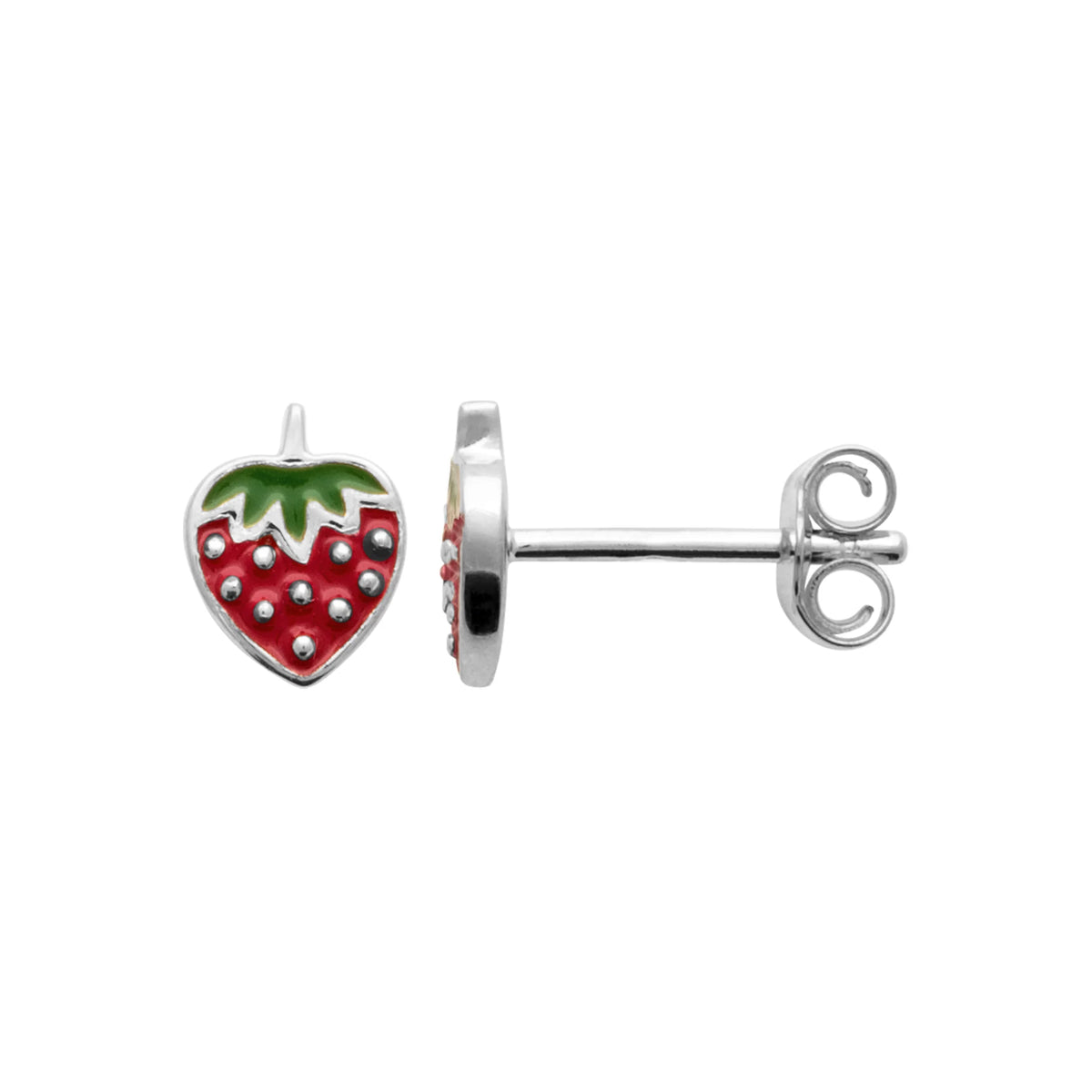 Boucles d’oreilles puces fraise enfant en argent 925 rhodié