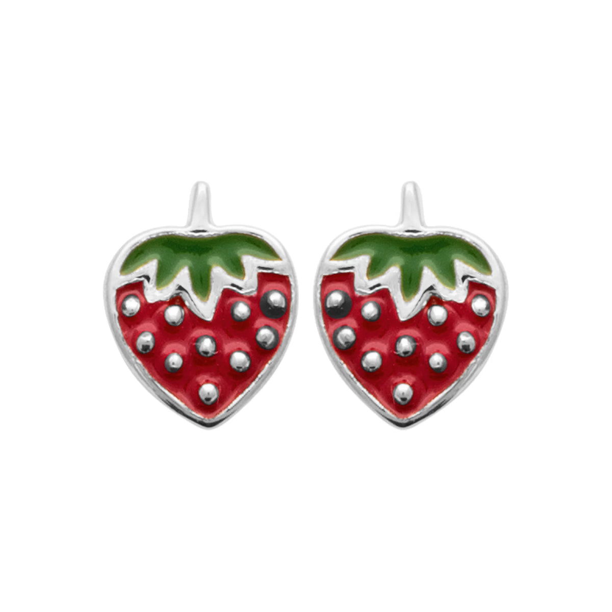 Boucles d’oreilles puces fraise enfant en argent 925 rhodié