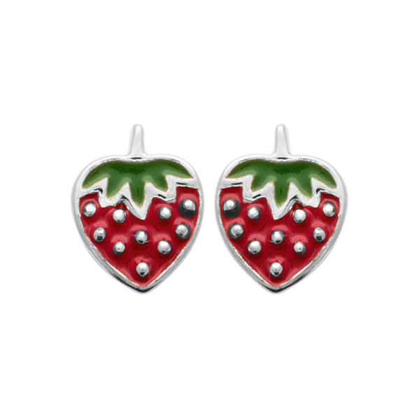 Boucles d’oreilles puces fraise enfant en argent 925 rhodié