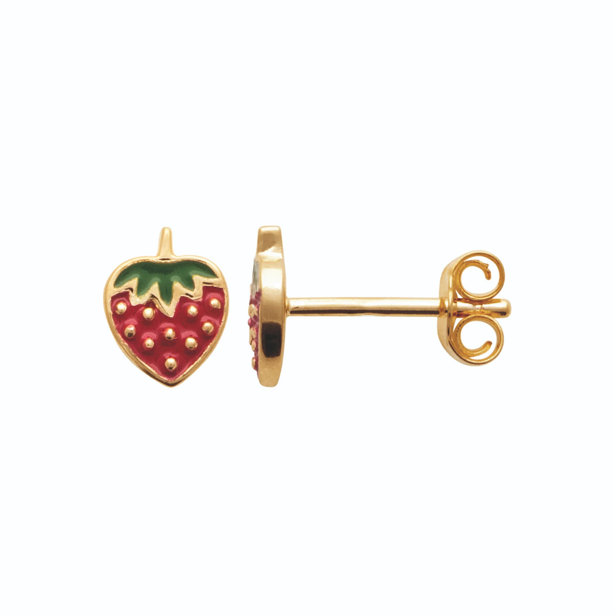 Boucles d’oreilles puces fraise enfant en plaqué or