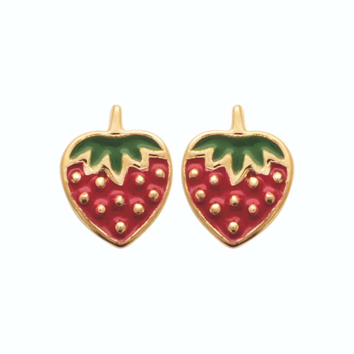 Boucles d’oreilles puces fraise enfant en plaqué or