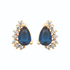 Boucles d’oreilles puces goutte bleu nuit et zircons en plaqué or