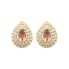 Boucles d’oreilles puces goutte double halo et pierre rose en plaqué or