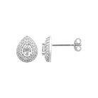 Boucles d’oreilles puces goutte double halo de zircons en argent 925 rhodié