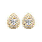 Boucles d’oreilles puces goutte double halo de zircons en plaqué or