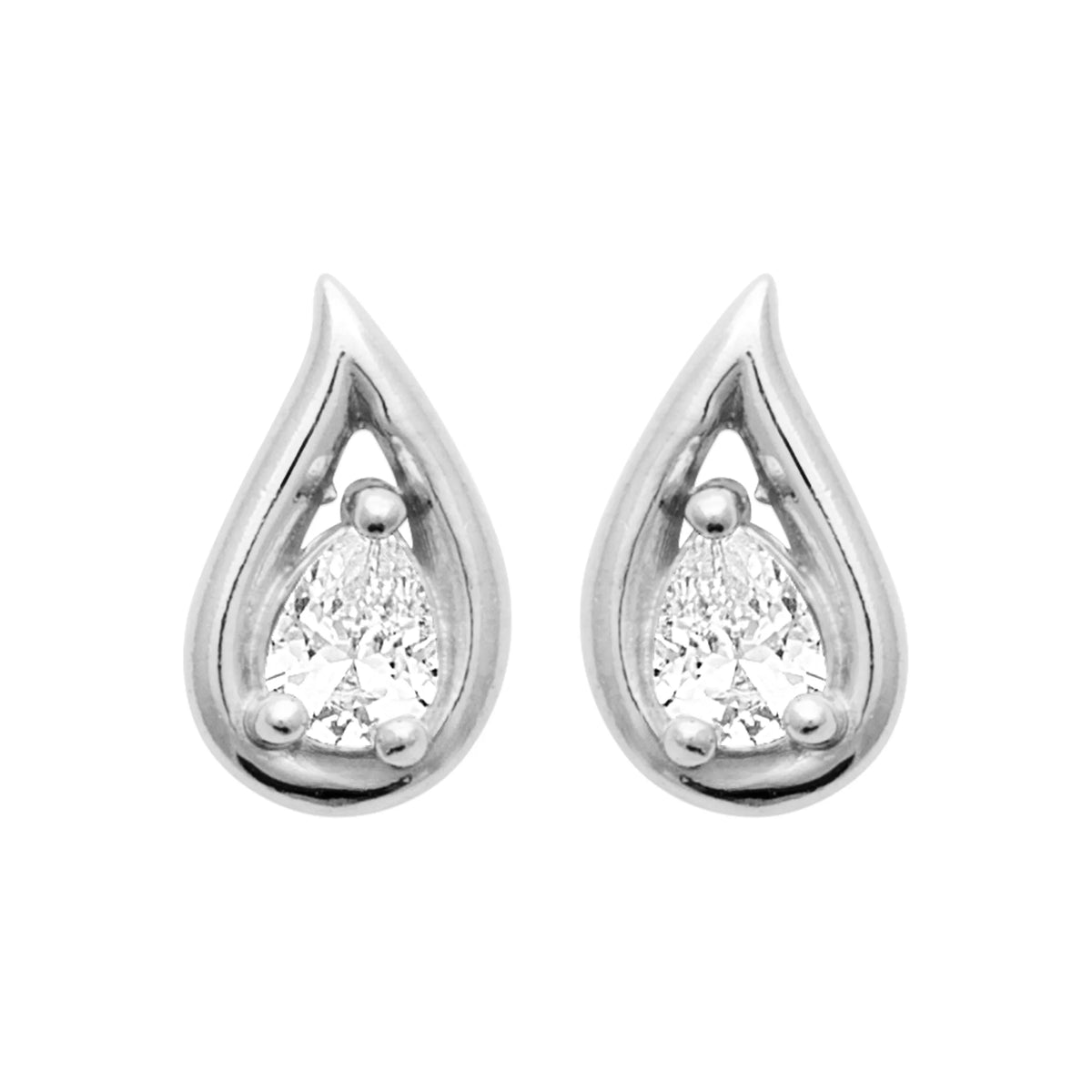 Boucles d’oreilles puces goutte flamme et zircon poire en argent 925 rhodié