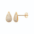 Boucles d’oreilles puces gouttes bombées pavées de zircons en plaqué or