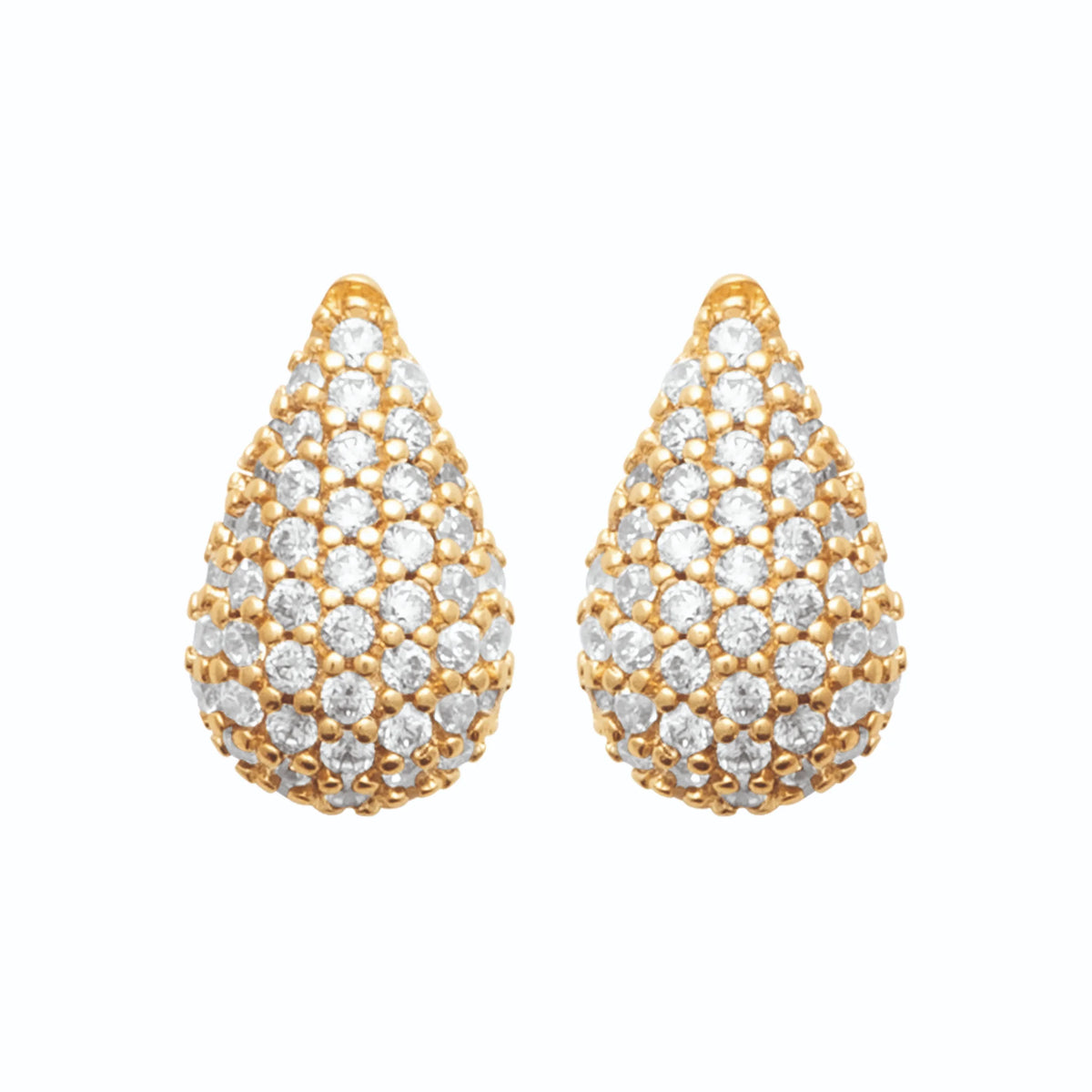 Boucles d’oreilles puces gouttes bombées pavées de zircons en plaqué or