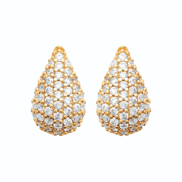 Boucles d’oreilles puces gouttes bombées pavées de zircons en plaqué or