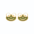 Boucles d’oreilles puces grenouille verte enfant en plaqué or