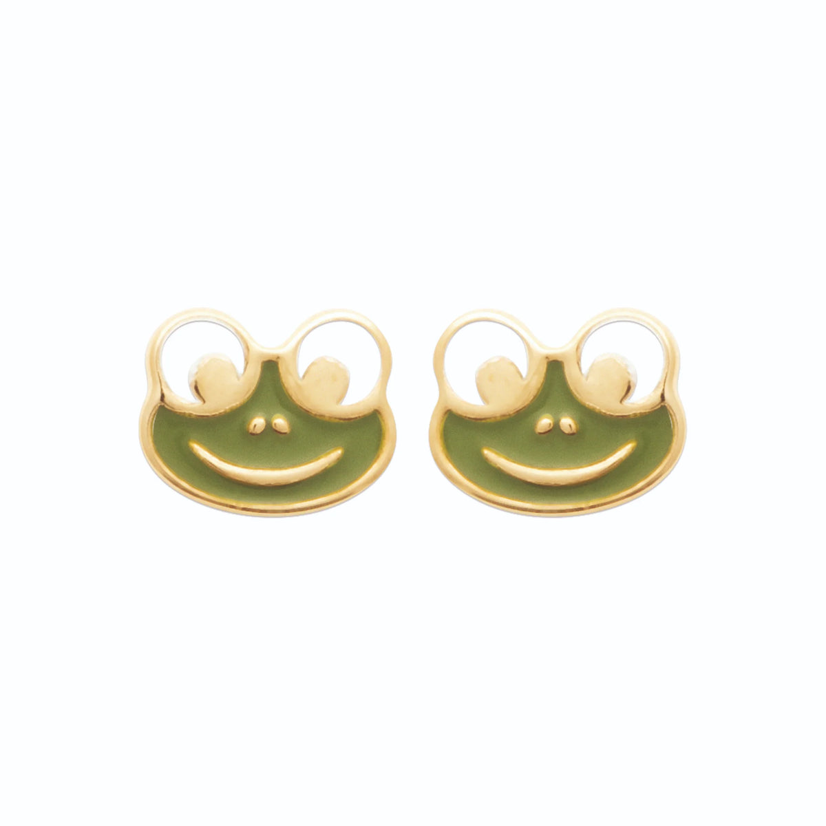 Boucles d’oreilles puces grenouille verte enfant en plaqué or