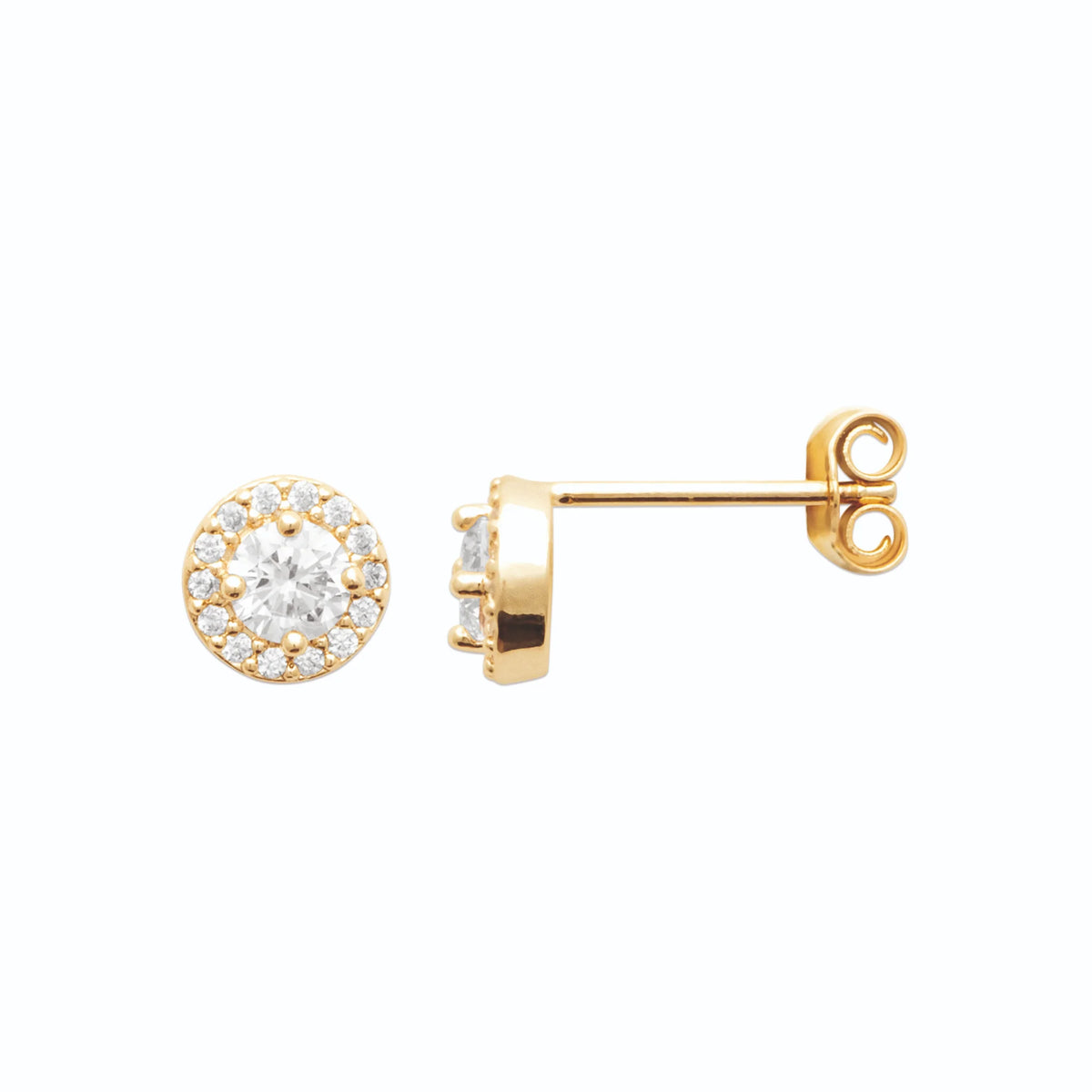 Boucles d’oreilles puces halo de zircons en plaqué or