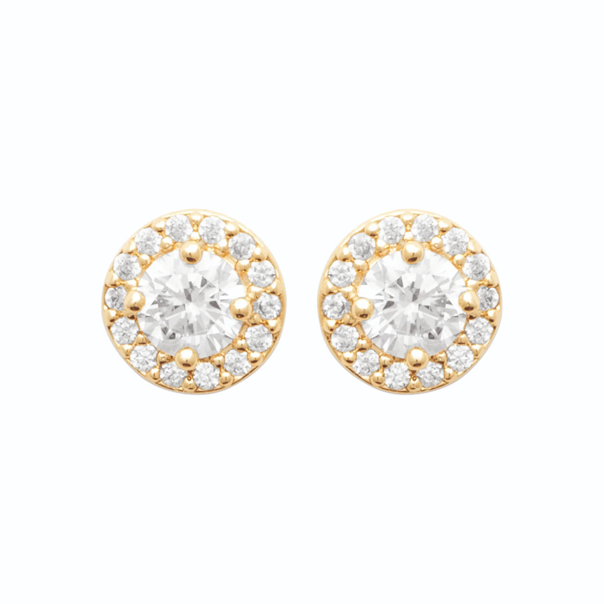 Boucles d’oreilles puces halo de zircons en plaqué or