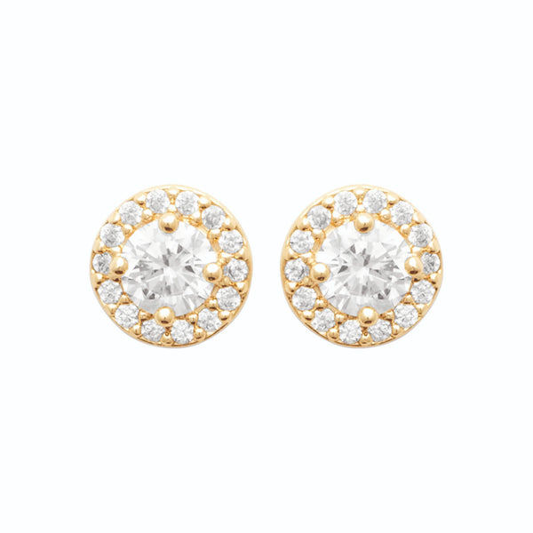 Boucles d’oreilles puces halo de zircons en plaqué or