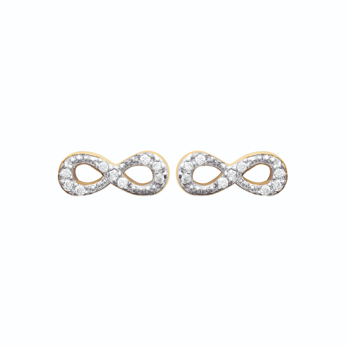 Boucles d’oreilles puces infini couché bicolore zircons en plaqué or
