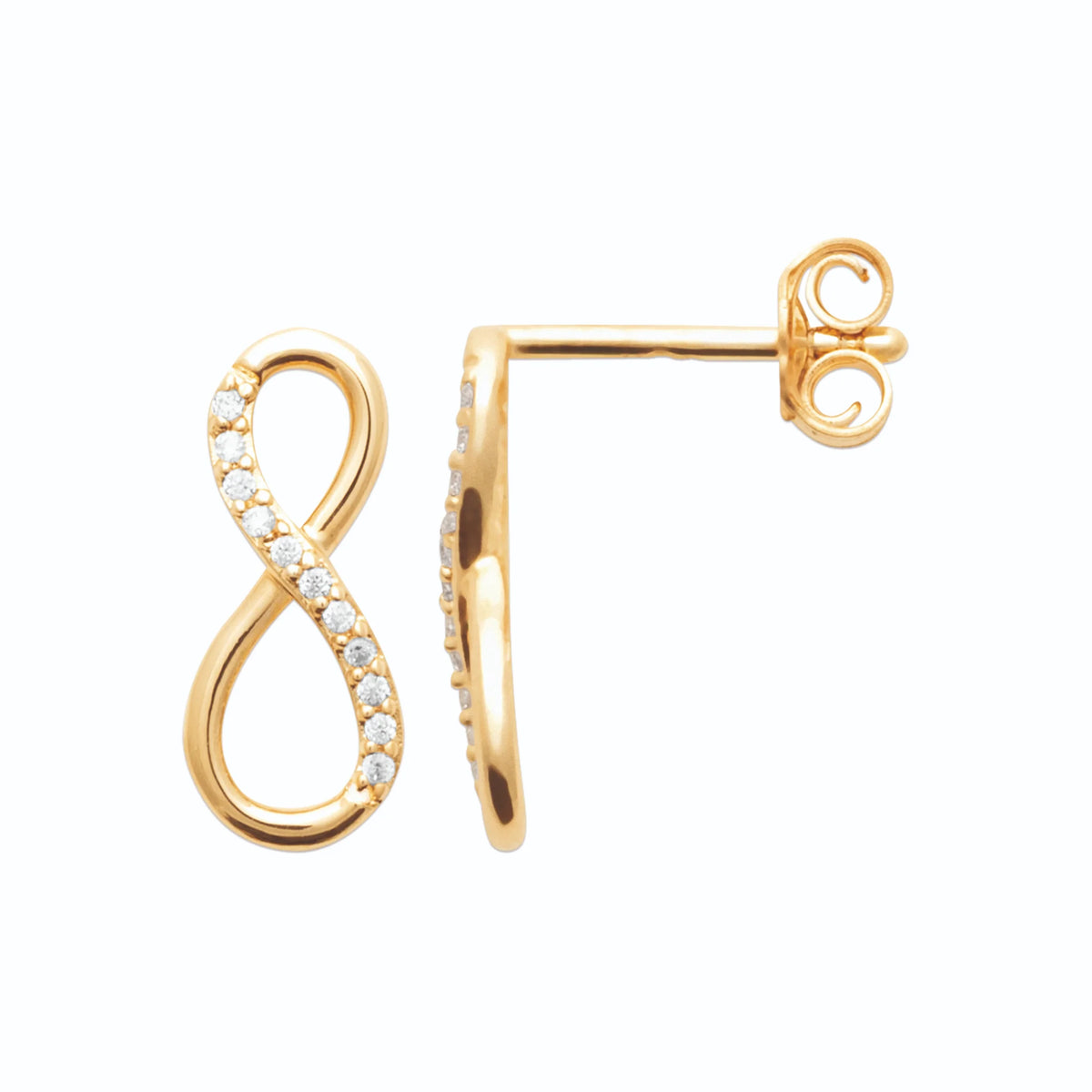 Boucles d’oreilles puces infini pavé de zircons en plaqué or