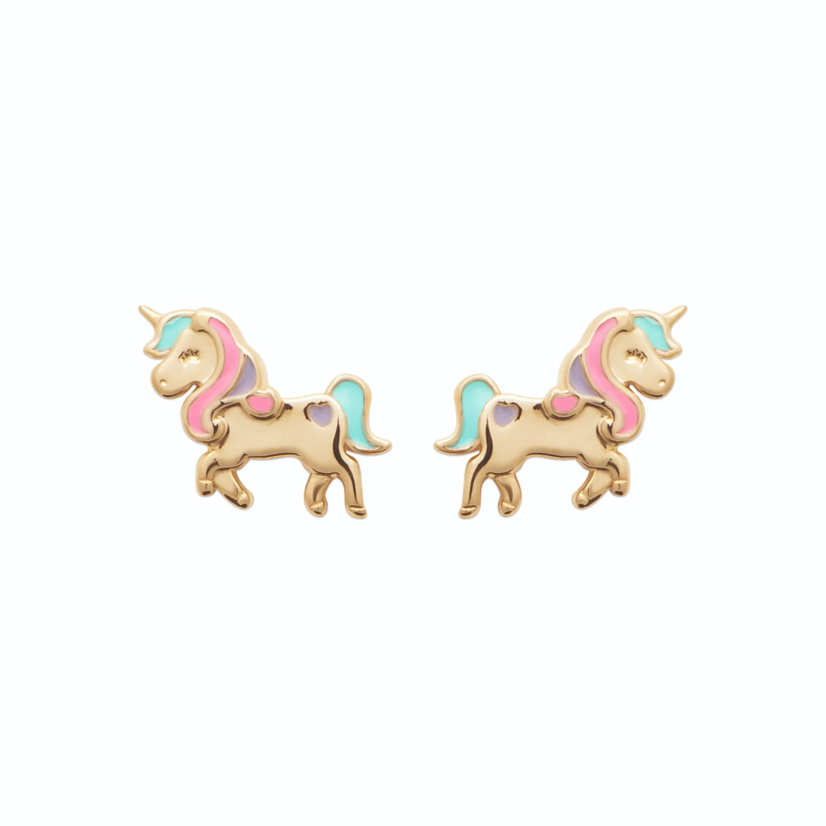 Boucles d’oreilles puces licorne enfant en plaqué or