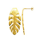 Boucles d’oreilles puces longue feuille nervurée en acier PVD doré