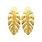 Boucles d’oreilles puces longue feuille nervurée en acier PVD doré