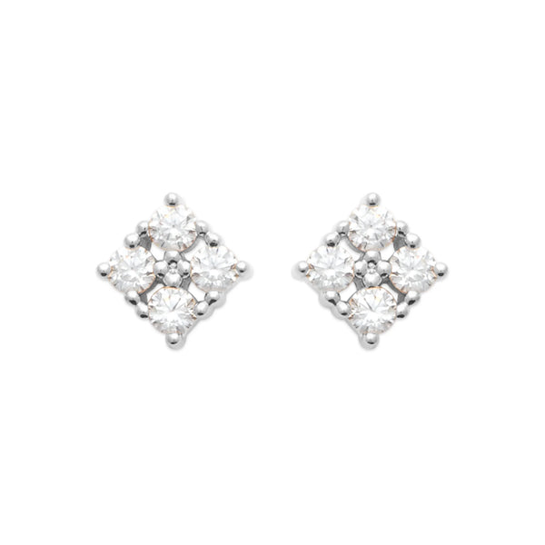Boucles d’oreilles puces losange de zircons en argent 925, vue de face