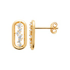 Boucles d’oreilles puces maillon ovale serti de zircons en plaqué or