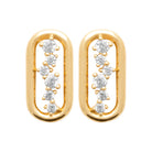 Boucles d’oreilles puces maillon ovale serti de zircons en plaqué or