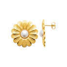 Boucles d’oreilles puces marguerite et perle d’imitation en acier PVD doré