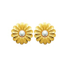 Boucles d’oreilles puces marguerite et perle d’imitation en acier PVD doré