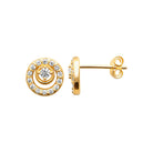 Boucles d’oreilles puces médaillon double cercle pavé de zircons en plaqué or