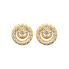 Boucles d’oreilles puces médaillon double cercle pavé de zircons en plaqué or