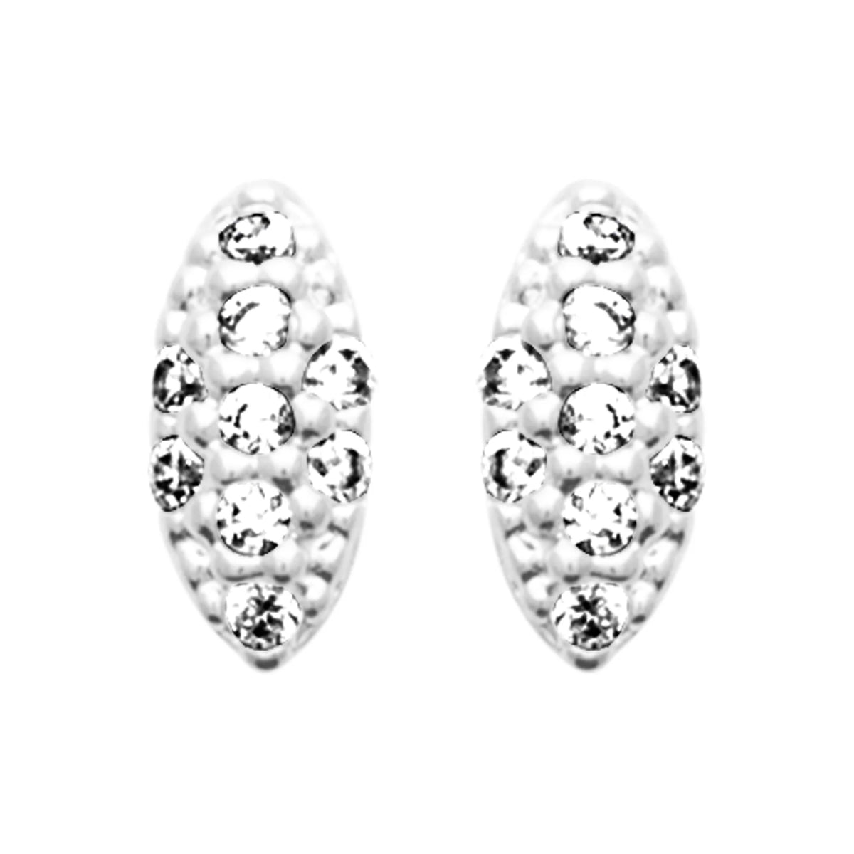 Boucles d’oreilles puces navette constellée de zircons en argent 925 rhodié