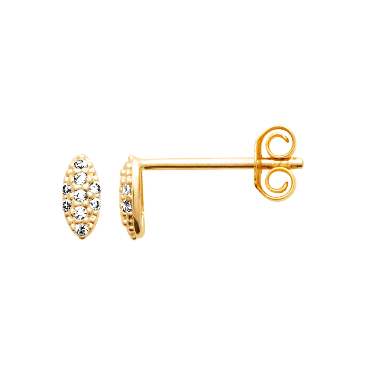 Boucles d’oreilles puces navette pavée de zircons en plaqué or