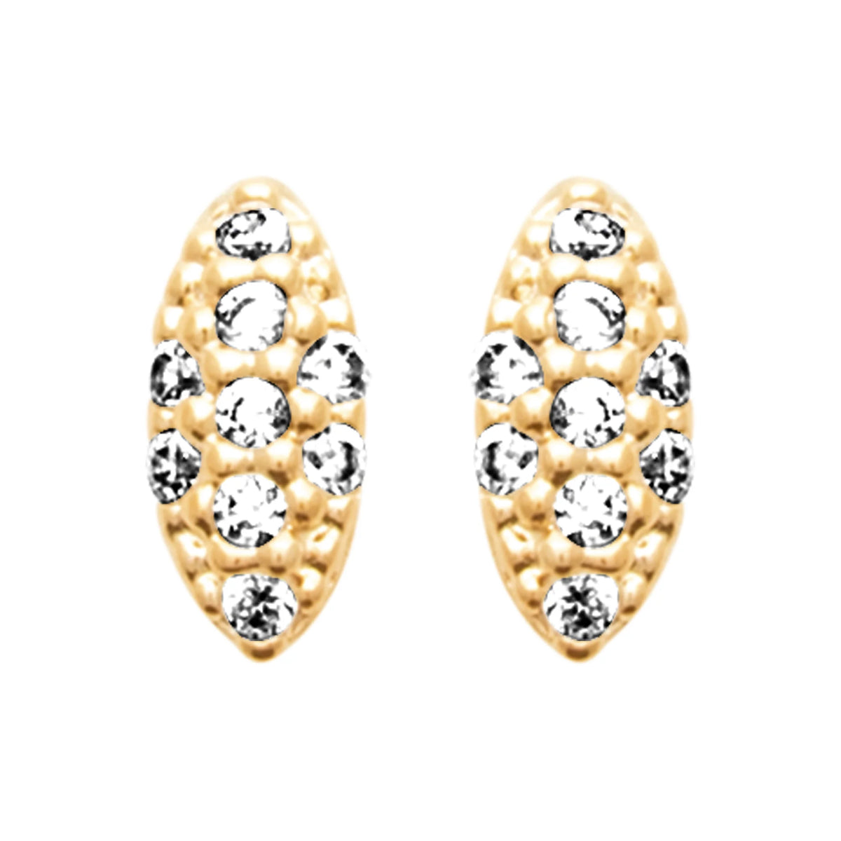 Boucles d’oreilles puces navette pavée de zircons en plaqué or