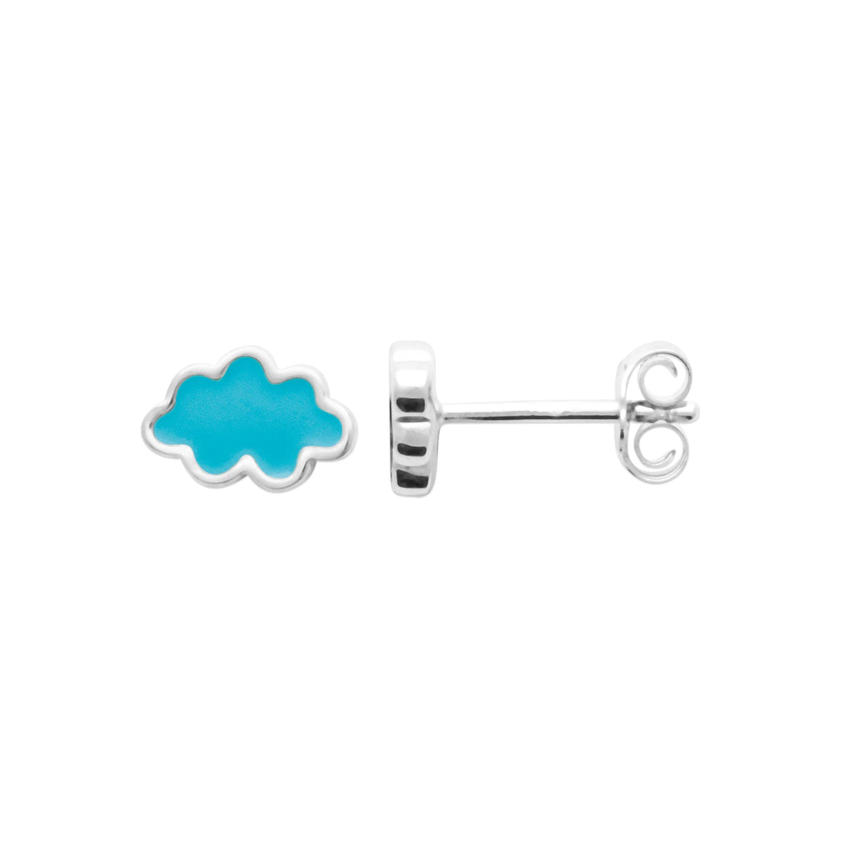 Boucles d’oreilles puces nuage bleu ciel enfant en argent 925 rhodié