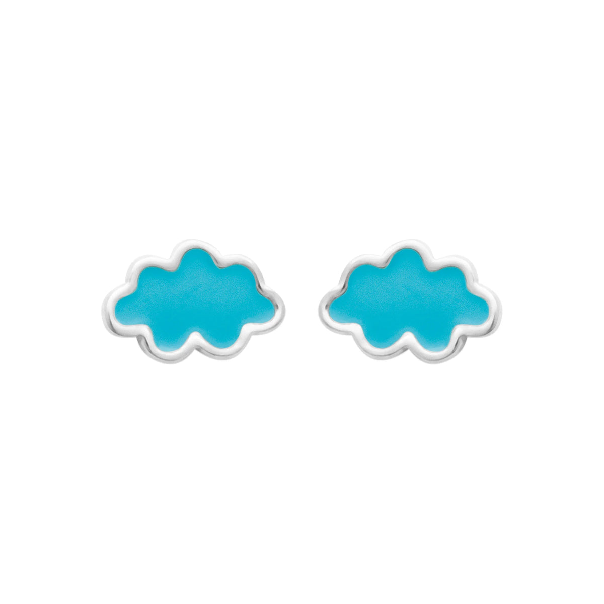 Boucles d’oreilles puces nuage bleu ciel enfant en argent 925 rhodié
