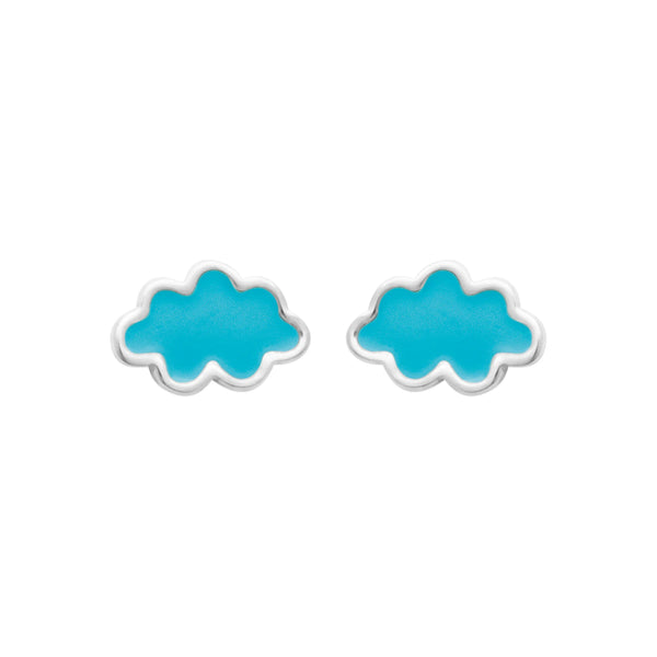Boucles d’oreilles puces nuage bleu ciel enfant en argent 925 rhodié