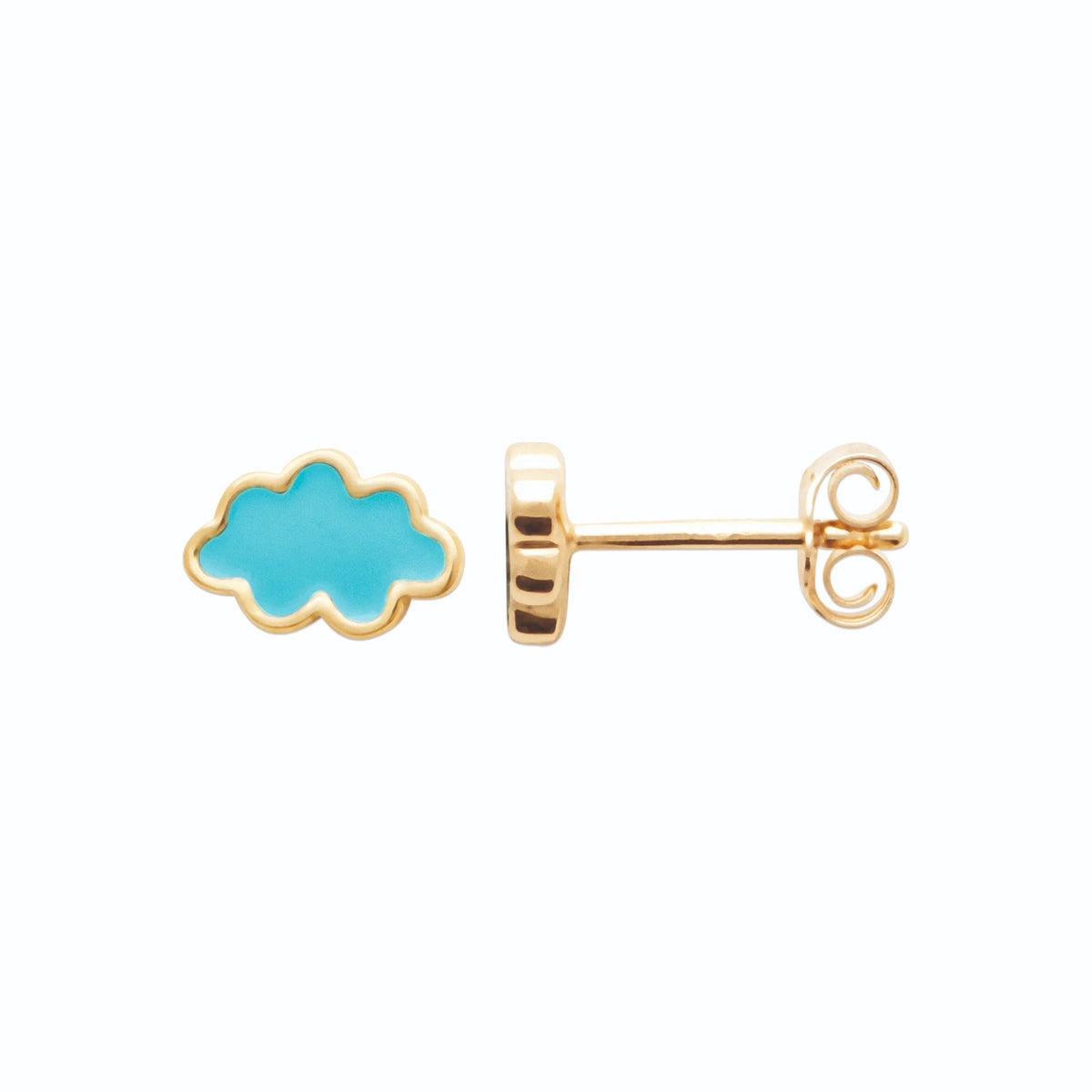 Boucles d’oreilles puces nuage bleu ciel enfant en plaqué or